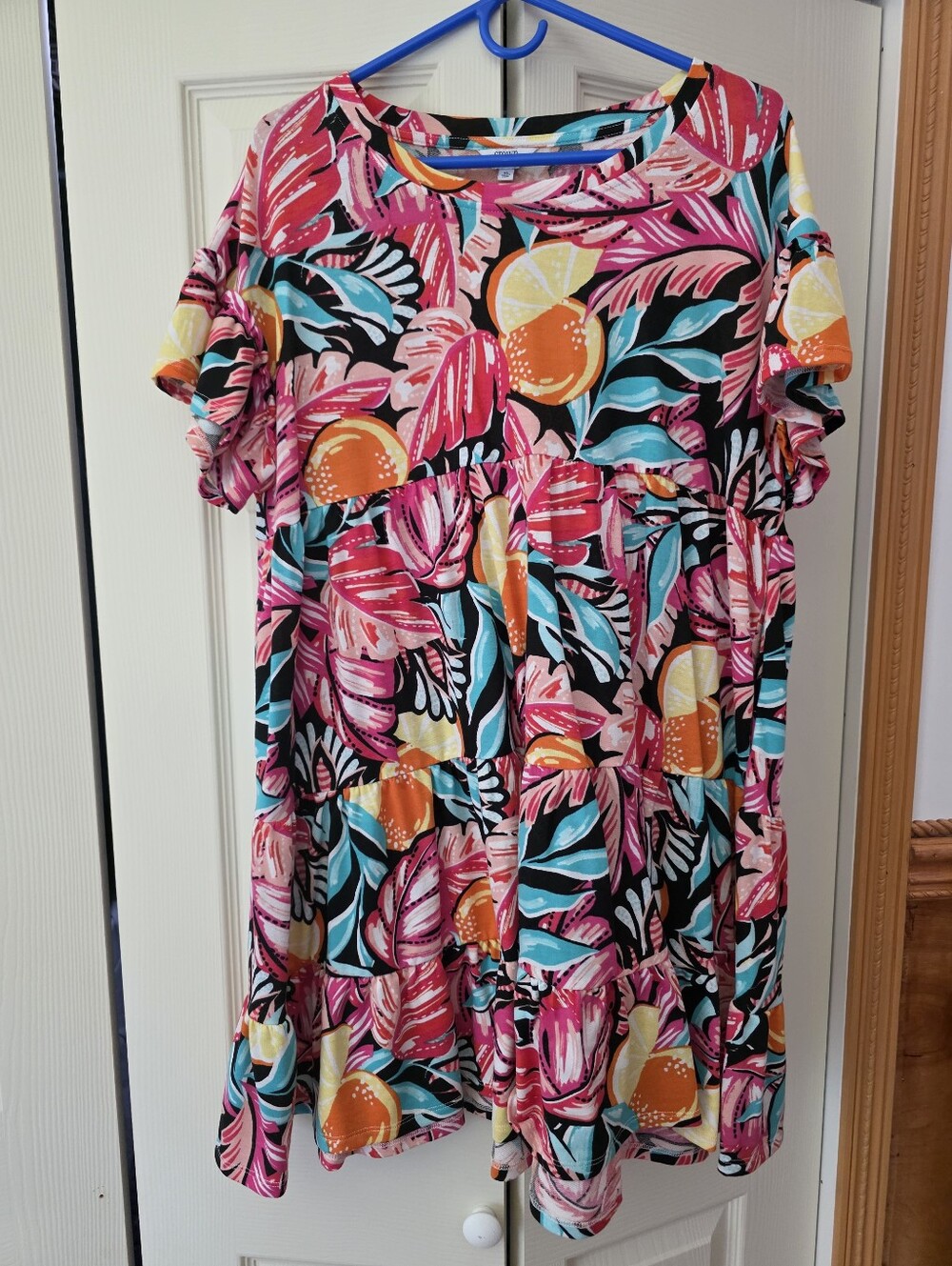 Crown And Ivy XL Tropical Pink & Teal Floral Orange Print Dress